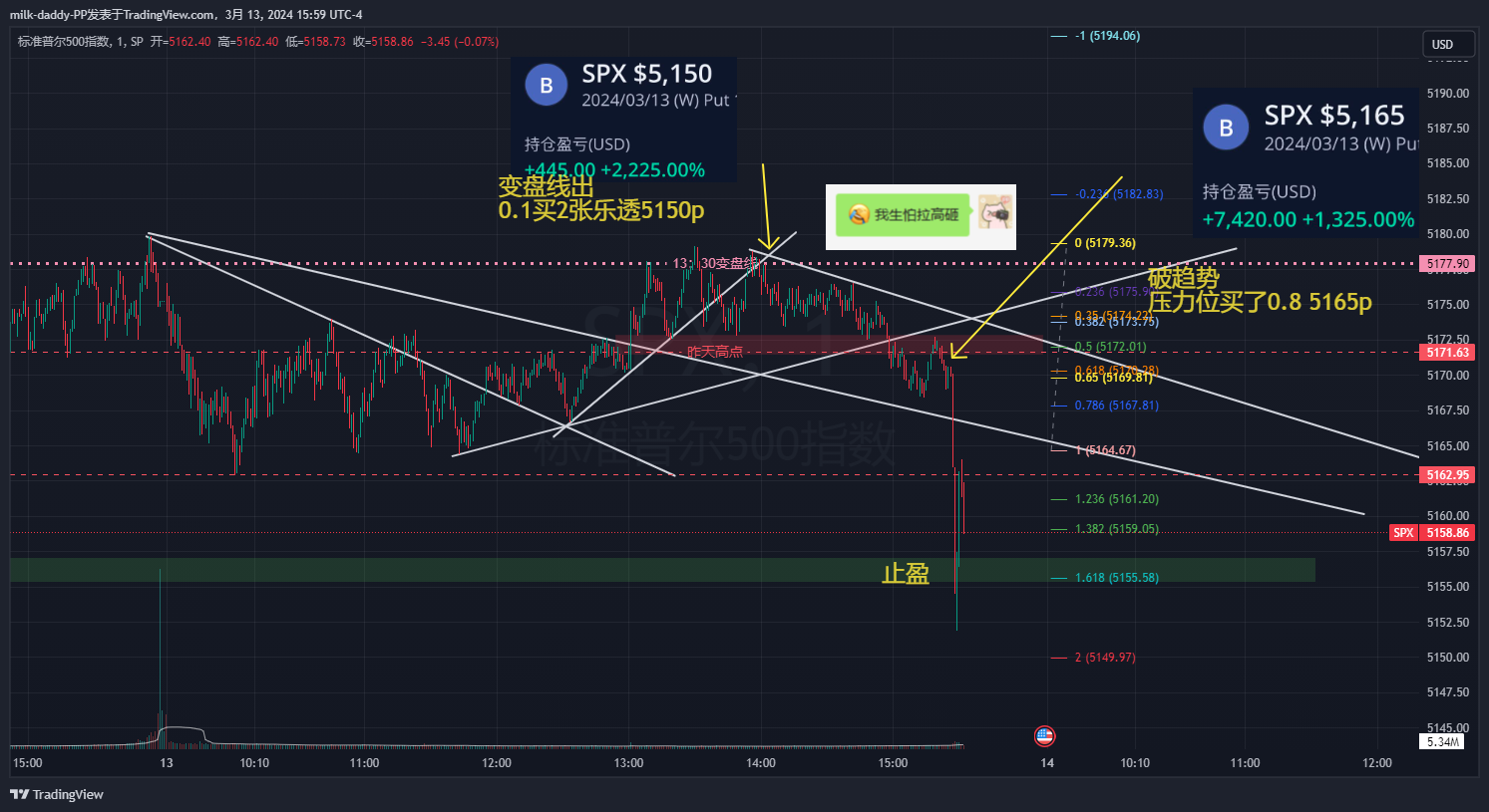 横盘一天，在盘尾没敢上太多张p
